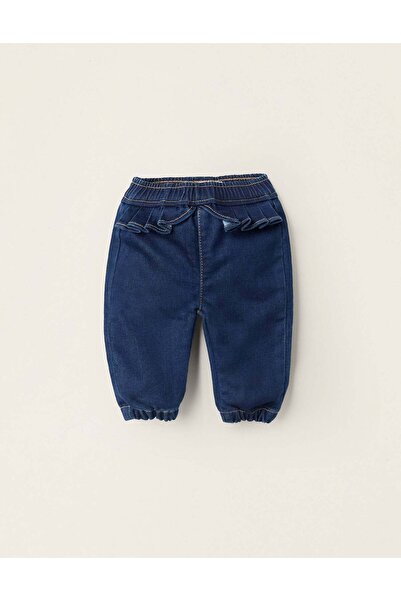 Ziddy بنطلون جينز مع كشكشة عند الخصر لحديثي الولادة، أزرق