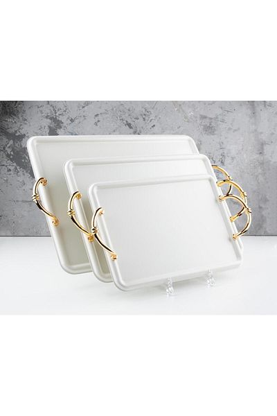 TOHFAT-AL MAIDAH Raghad Luxury Stainless Steel Tabasi Set, 3 Pieces, White and Gold