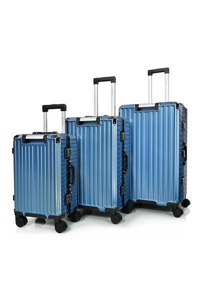 MORANO Morano Luggage Set with Aluminum Frame, Modern Design, and Secure Numbered Lock, Blue, Size: 28-24-20 inches