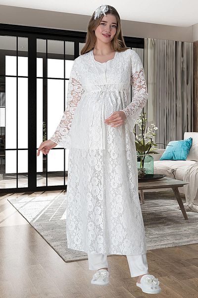 Mavelle Women's Lace Maternity Pajama Set with Dressing Gown 6000