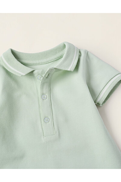 Ziddy Piqué Polo Romper for Newborns, Aqua Green