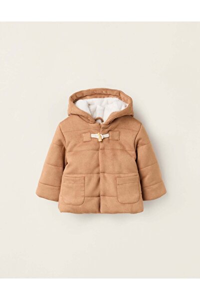 Ziddy Suedette Hooded Jacket for Newborns, Camel