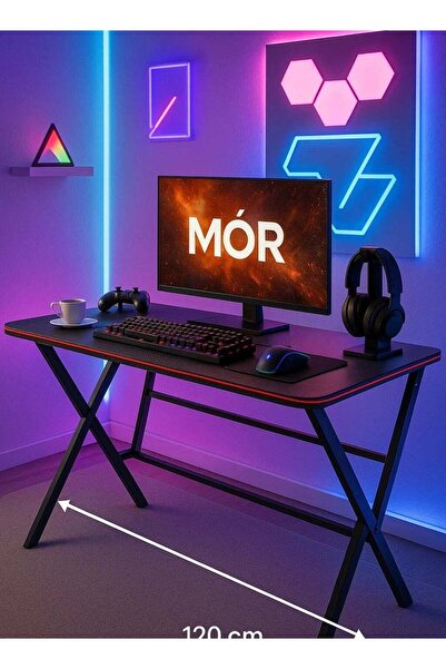 Generic مكتب كمبيوتر للألعاب مع شريط LED، 120 سم - شريط LED، إطار فولاذي، سطح...