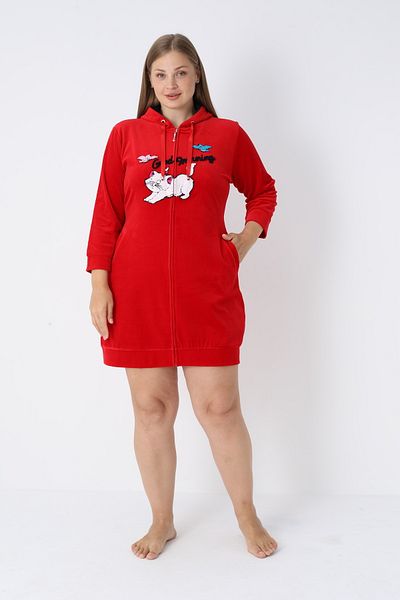 ROMEO LİFE Women's Plus Size Cotton Velvet Zipper Dress 3213