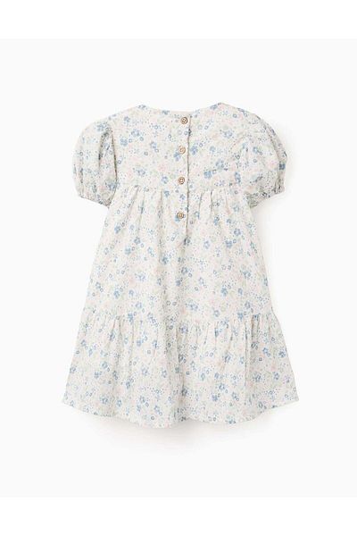 Ziddy Cotton Floral Dress for Baby Girls, White/Blue/Pink/Green