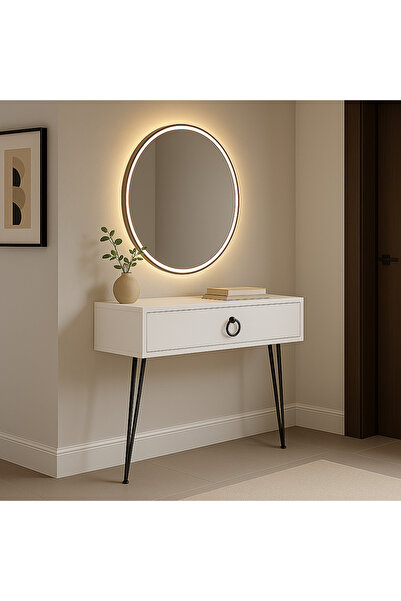 Egecan Mobilya Beyaz Metal Ayaklı Modern Dresuar – 80x20x20 cm, Suntalam, Minimalist Antre ve Salon Konsol Dolabı