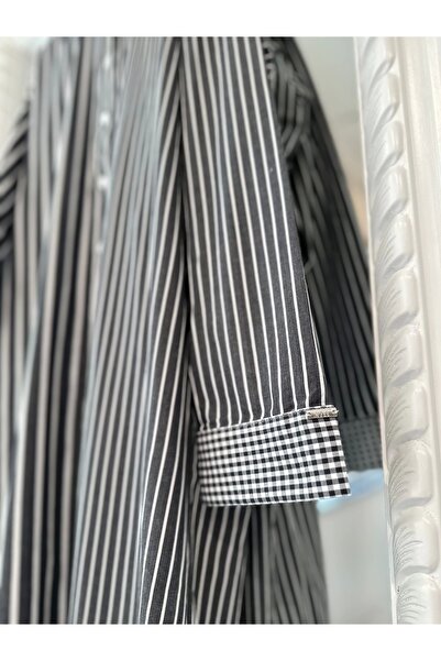 Invee Striped Long Shirt - Black