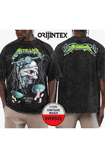 FG KONNİCHİWA تي شيرت Metallica And Justice For All Skull مطبوع من الأمام وال...