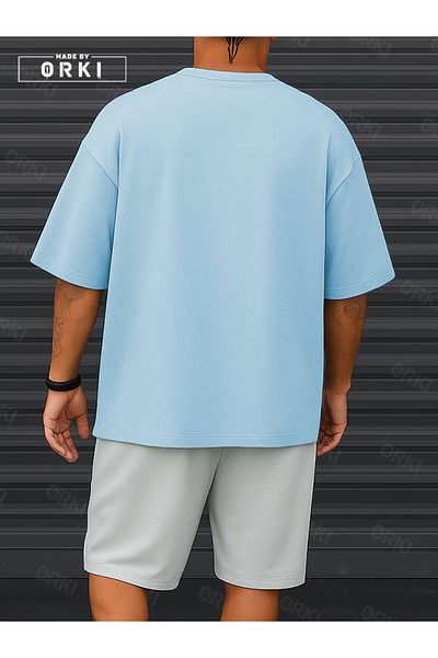 EFFRENATU Orki Power Fit – Oversize Light Blue T-Shirt & White Shorts Set