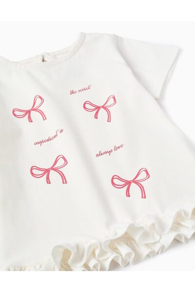 Ziddy Cotton T-Shirt With Ruffles For Baby Girls 'Love', White