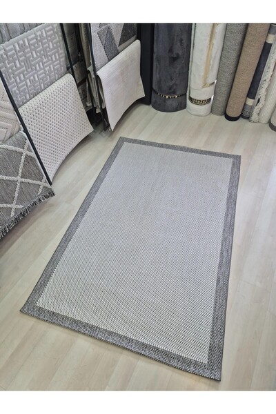 Krem Desenli Gri Seritli Sisal Halı