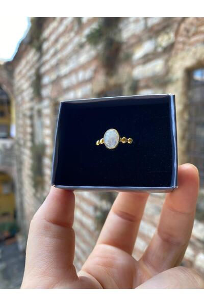 By Atölye Doğal Ay Taşı Gümüş Yüzük