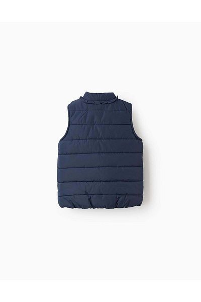 Ziddy Padded Gilet with Ruffles and Polar Lining for Girls, Dark Blue