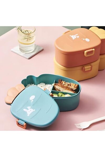 Twisoo Cute Rabbit Lunch Box for Kids - 900ml BPA-Free Food Grade PP, 3 Compartment Leakproof Lunchb