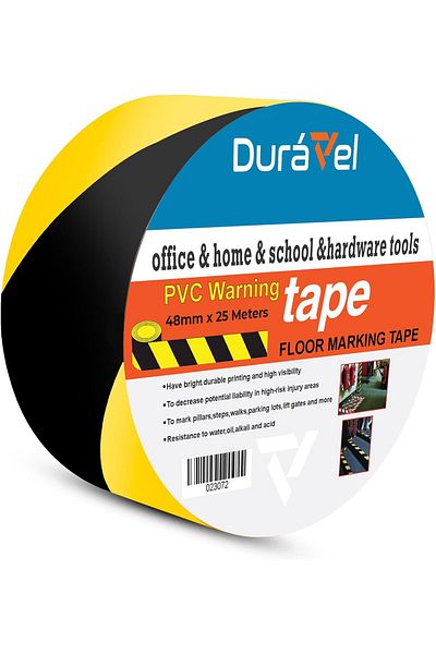 Duravel PVC Warning Floor Marking Tape, 2Inch x 25 Metres, Self Adhesive Warning Tape Waterproof Cau