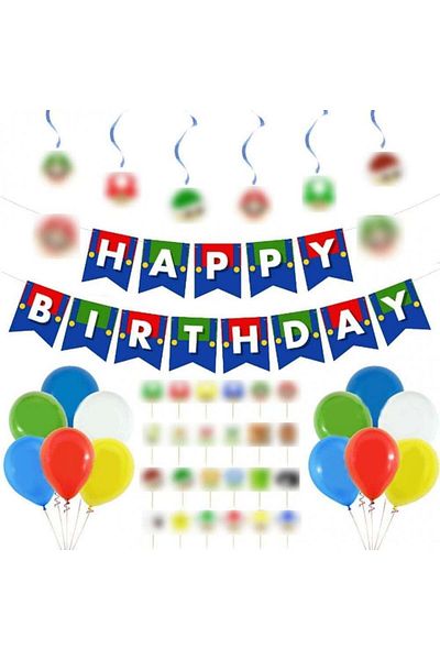 OEM ZSWQ birthday set, cardboard/foil/latex, multicolor, 43 pieces