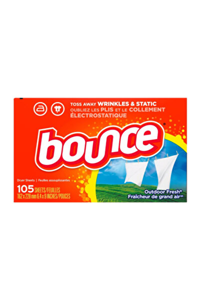 BOUNCE مناديل تجفيف منعم الأقمشة من أوتدور فريش، 105 قطعة، 6.4 × 9 بوصة