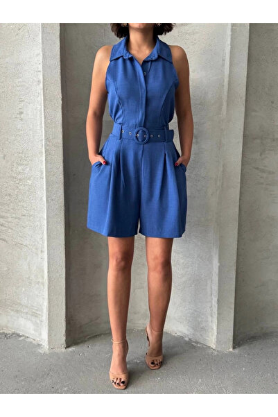 hibiscus Jumpsuit with Collar Shorts