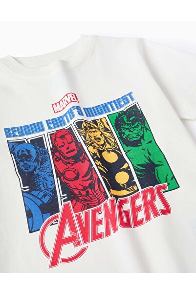 Ziddy Cotton T-shirt with Print for Boys 'Avengers', White