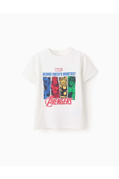 Ziddy Cotton T-shirt with Print for Boys 'Avengers', White