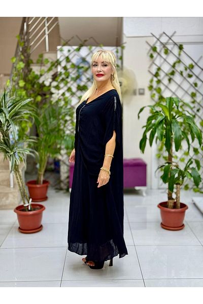 Punta Otantik Vl7010 Gathered Half Sleeve Voile Dress Black