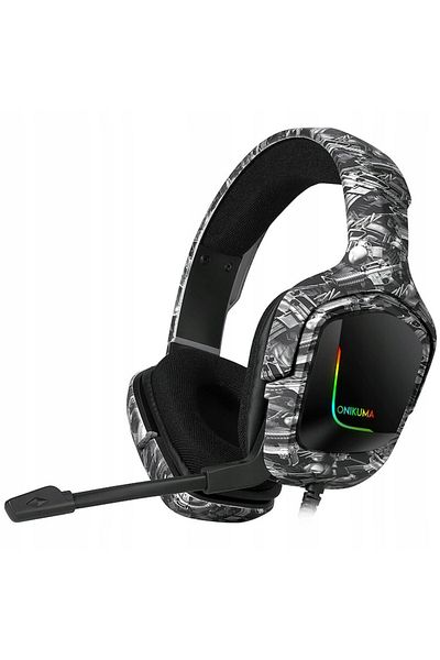 Onikuma Casti K20, pentru gaming, LED, cu microfon, Negru