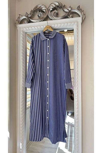 Invee 7089 Striped Long Shirt - Navy Blue