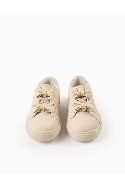 Ziddy Textured Trainers with Bows for Baby Girls, Beige