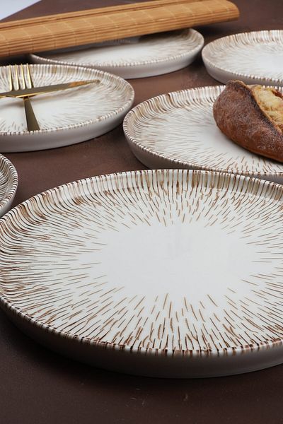 Porselen Diyarı Porcelain Line Pattern Digital Printing 6-Piece Cake Plate 20 cm