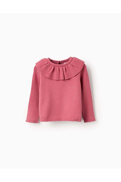Ziddy Knitted Cardigan with Ruffle Collar for Newborn Girls, Pink