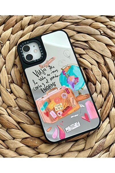 HYPERSOFT Iphone 11 (6.1 inç) Uyumlu Casefity Aynalı Kılıf Travel Desenli Pre...