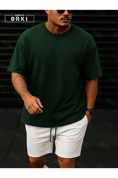 EFFRENATU Orki Power Fit – Oversize Forest Green T-Shirt & White Shorts Set