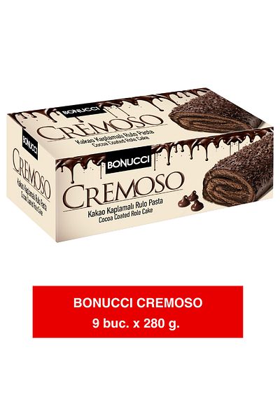 Bonucci CREMOSO – Glazed cocoa roulade with cream and chocolate flakes 280g x 9 pcs