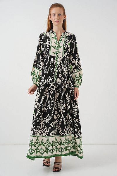 Bigdart Rochie lungă hijab cu model pentru femei 2585 - Negru - Verde