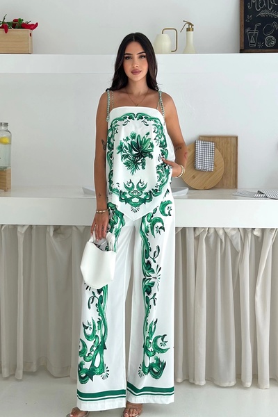 AsprinFashion مجموعة مزدوجة من قماش جيسيكا المستورد باللون الأخضر