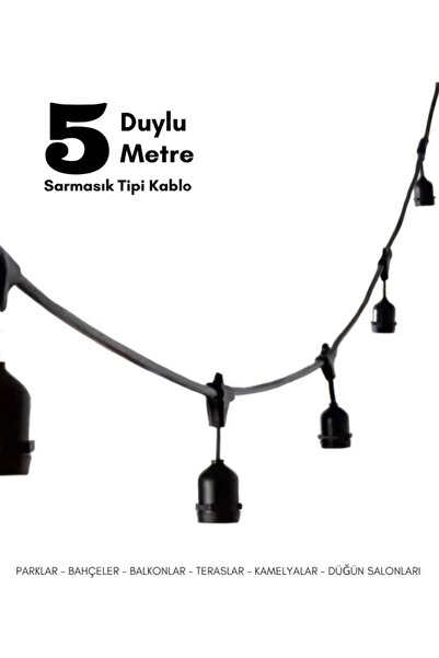 Keyiflice Dış Mekan Bahçe Aydınlatması 5 Metre 5 Duy Sarkıt Lamba Şerit Tipi ...