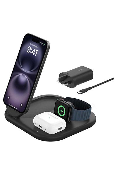 Belkin MagSafe Charger, BoostCharge 3-in-1 Magnetic Foldable Charger with Qi2 15W - MagSafe-Compatib