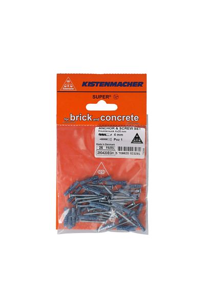Kistenmacher Super 25-Pair Anchor and Screw Set 4 x 20mm