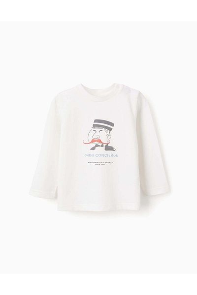 Ziddy Long Sleeve T-Shirt for Baby Boys 'Mini Concierge', White