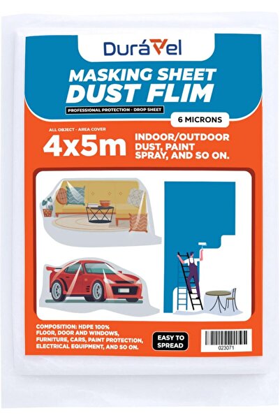 Duravel Masking Sheet Dust Film, 4x5m, 6 Microns, Indoor/Outdoor Protection C...