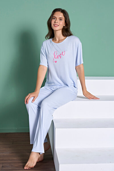 Miss Loren Kadın Love Baskılı Rahat Kalıp Pijama Takımı