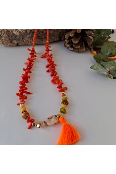 azra takı tasarım Handmade Coral Orange Short Fish Figure Women's Necklace