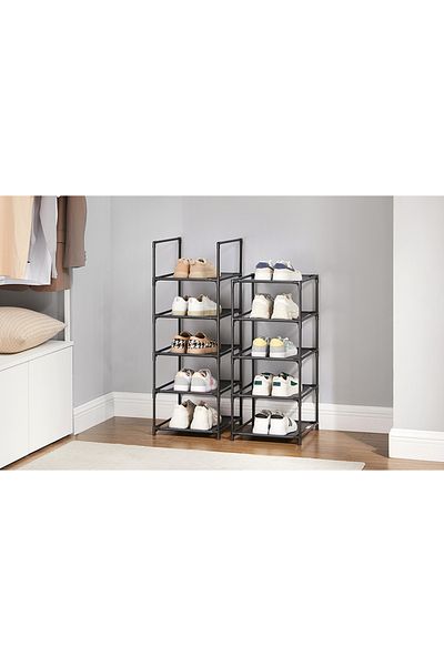SONGMICS Suport pentru pantofi cu 10 nivele, cadru metalic, rafturi din textil, 33x33x173cm, negru