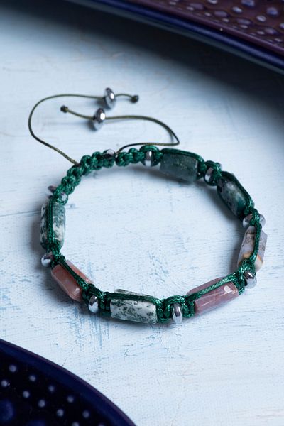DENİZ Certified Macrame Moss Agate Natural Stone Bracelet