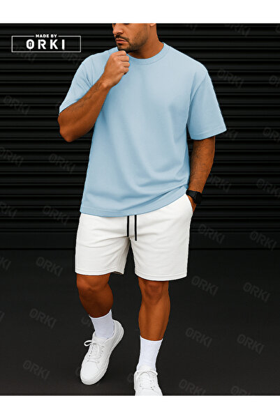 EFFRENATU Orki Power Fit – Oversize Light Blue T-Shirt & White Shorts Set