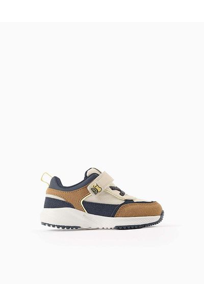 Ziddy Mixed Trainers for Baby Boys 'Abstract', White/Blue/Camel