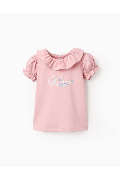 Ziddy Cotton Ruffle T-shirt for Baby Girls 'Hope', Pink