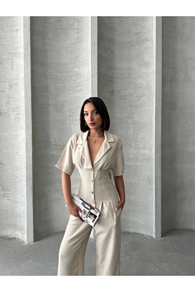 hibiscus Long Linen Jumpsuit S 255059