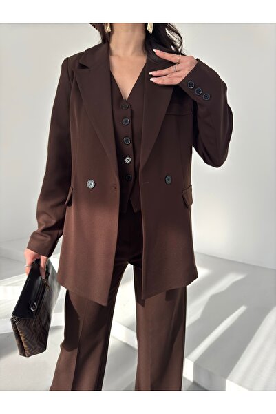 Moda İkra σακάκι γιλέκο palazzo παντελόνι 3τμχ κοστούμι