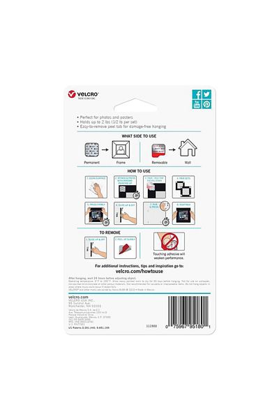 Velcro 8-Piece Hangables Removable Square Shape Wall Fastener Set